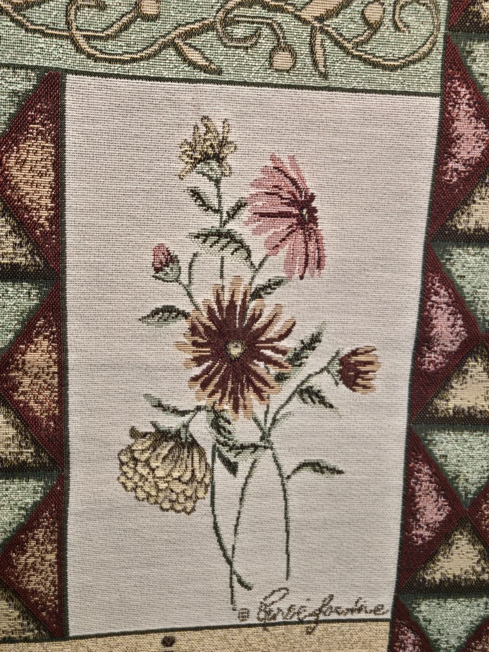 Vintage Floral Tapestry Wall Hanging in Teal & Burgundy -